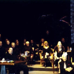 L-R Janet Beroza (Production Supervisor), Chris ODonnell, Lou Adler (Producer), A.E. Hotchner (Playwright), Tom Hanks, Warren Beatty, Kevin Kline, Jack Nicholson, Edward James Olmos, Julia Roberts, Danny Glover, Annette Bening, Paul Newman, Bruce Willis, Carole King, Goldie Hawn, Kevin Duncan (Producer), Mena Suvari, Gary Sinese, Gordon Davidson (Director), Matt Damon, Danny DeVito, Brian Dennehy. Photo by HITWG