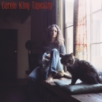 Tapestry album cover showing Carole sitting on a windowsill with a cat in the foreground