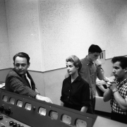 Aldon Music executive Al Nevins, Carole, Gerry Goffin and session guitarist Jerry Landis aka Paul Simon. Photos Courtesy of Sony Music Entertainment Archive