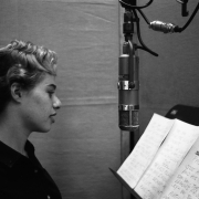 Carole in the vocal booth with the lyrics to "Short Mort" on the music stand.  Photos Courtesy of Sony Music Entertainment Archive