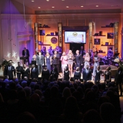 Finale! With all artists and Band Members: Rob Mounsey, David Fink, Henry Hey, Bashiri Johnson, Dean Parks, Shawn Pelton, Arturo Sandoval, Jill Dell'Abate, Dennis Collins & Catherine Russell.   Photo by Elissa Kline